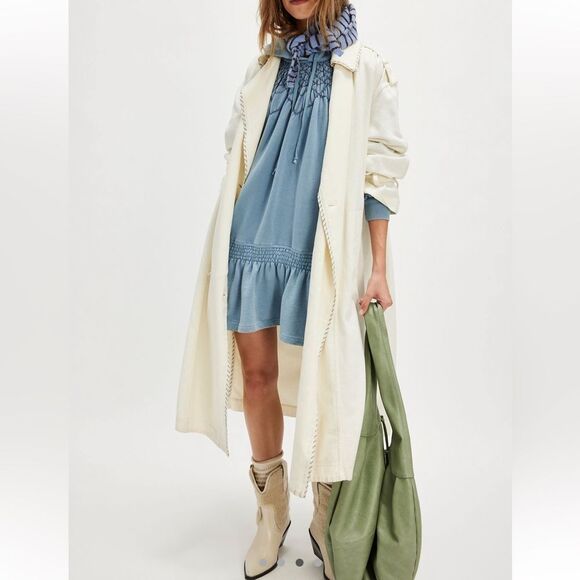 Free People Marty Smocked Hoodie Sweatshirt Mini Dress Mountain Spring- NWOT - Picture 3 of 11